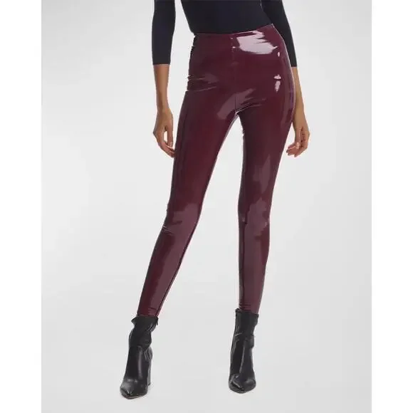 New Commando Control Top Faux Patent Leather Leggings In Burgundy Sz L Retail$98 - Picture 1 of 4